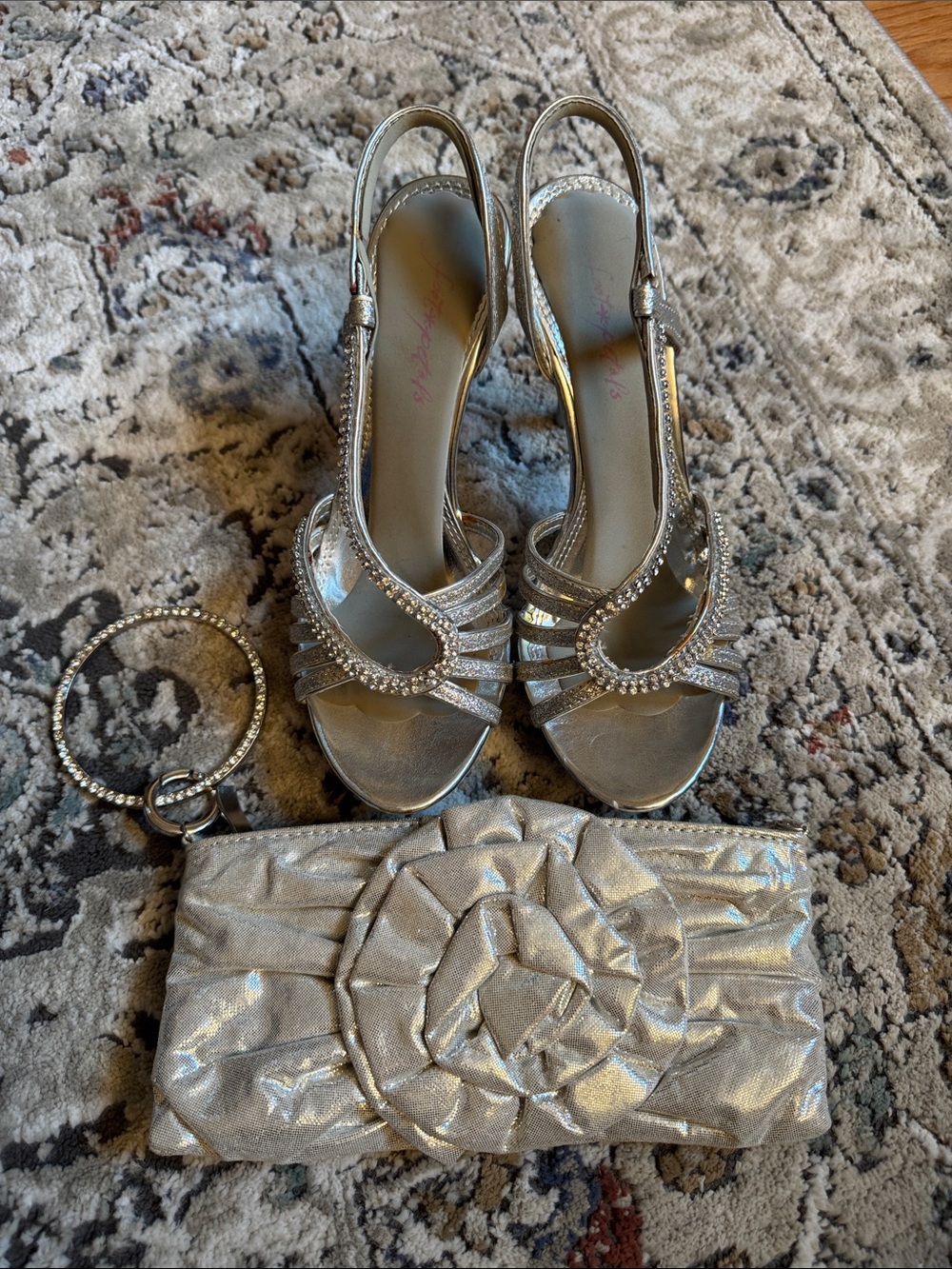 Silver Rhinestone Slingback Heels with Matching Clutch